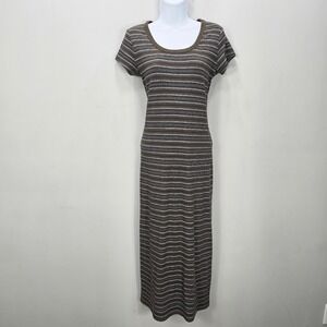 Vintage 90s No Boundaries‎ Maxi Dress S Ribbed Brown Striped Grunge Skater